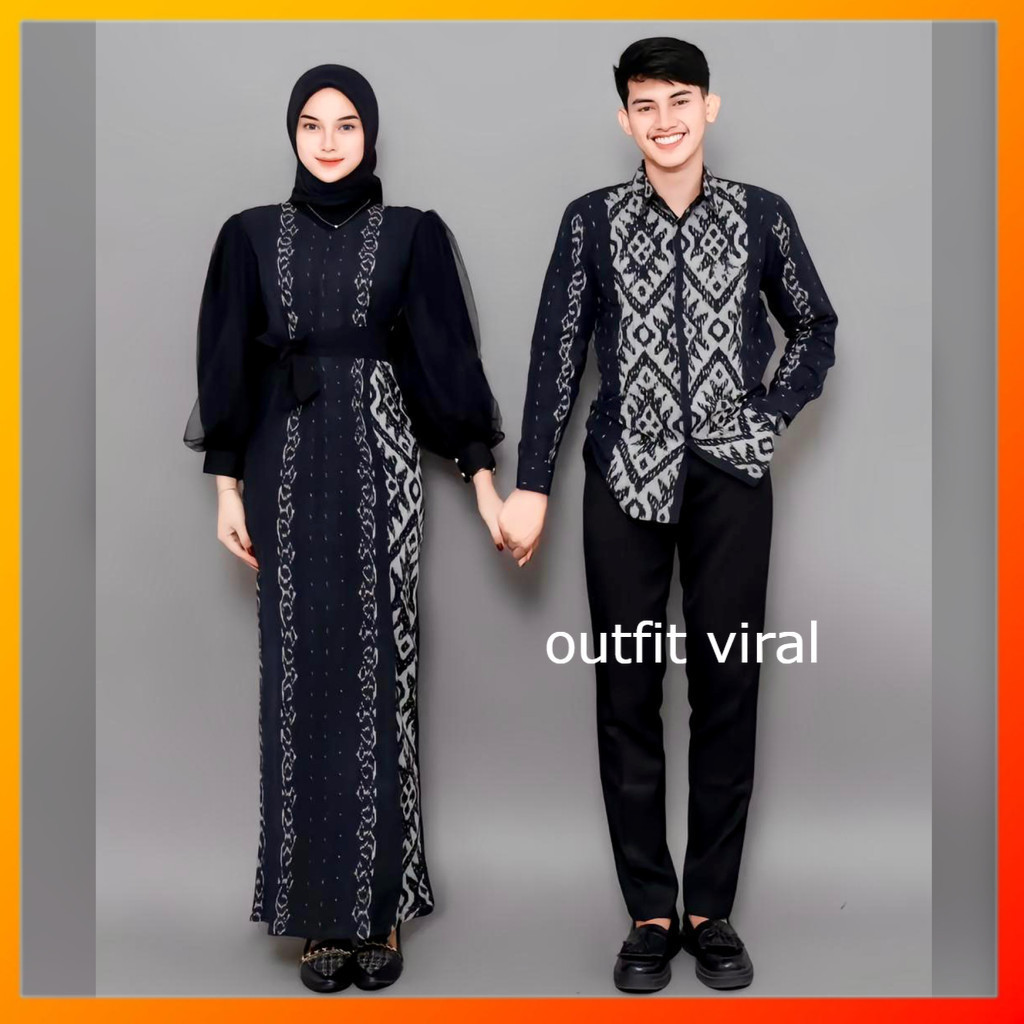 BAJU TENUN COUPLE NEW PADMA BLACK DRESS DAN KEMEJA OUTFIT VIRAL