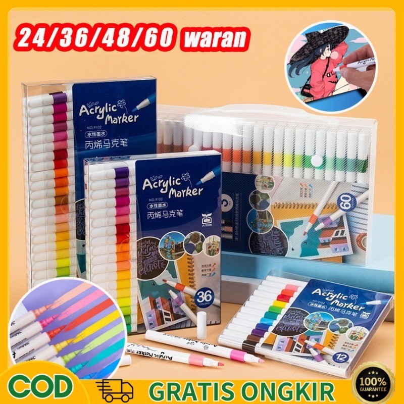 

【COD】24/36/48/60 Warna Pen Akrilik Marker Warna Cepat Kering Tahan Air / Spidol Acrylic Painter