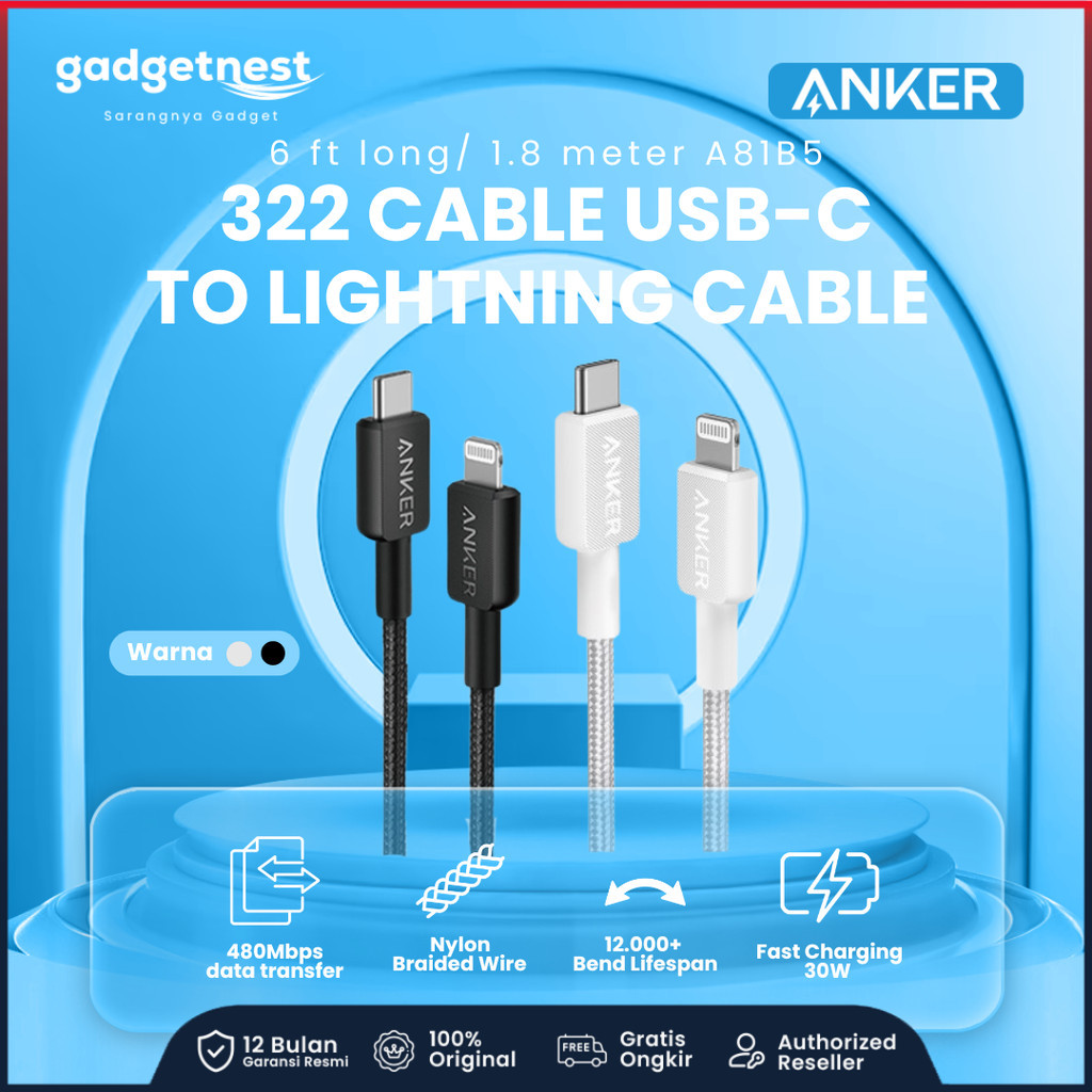 Anker 322 Kabel Data USB-C to Lightning MFI Certified Nylon Braided MFI