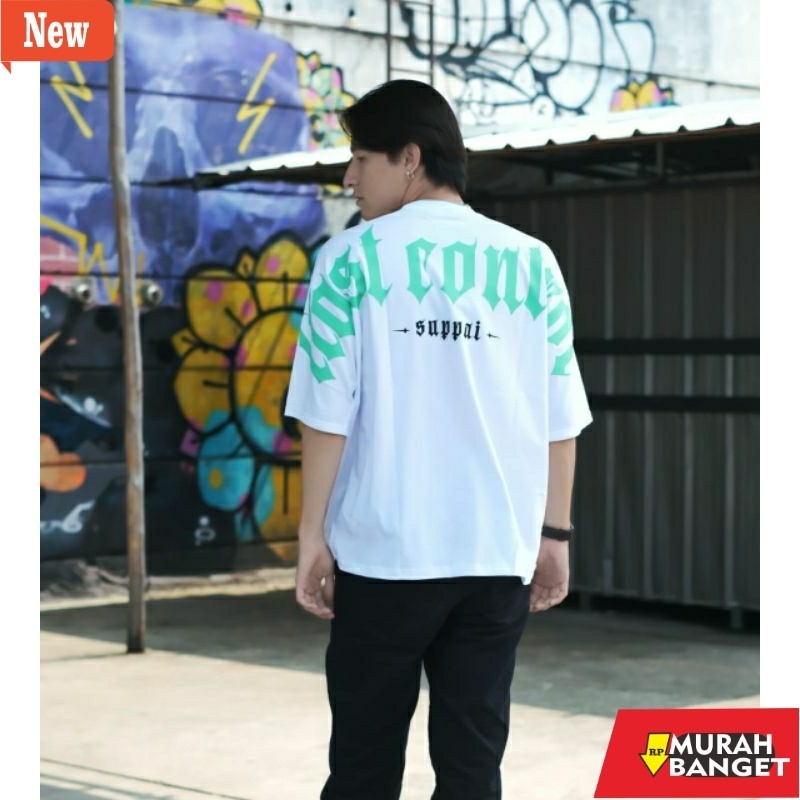 Kaus basic korea jumbo yg lagi viral- SUPPAI KAOS OVERSIZE PRIA WHITE LOST CONTROL