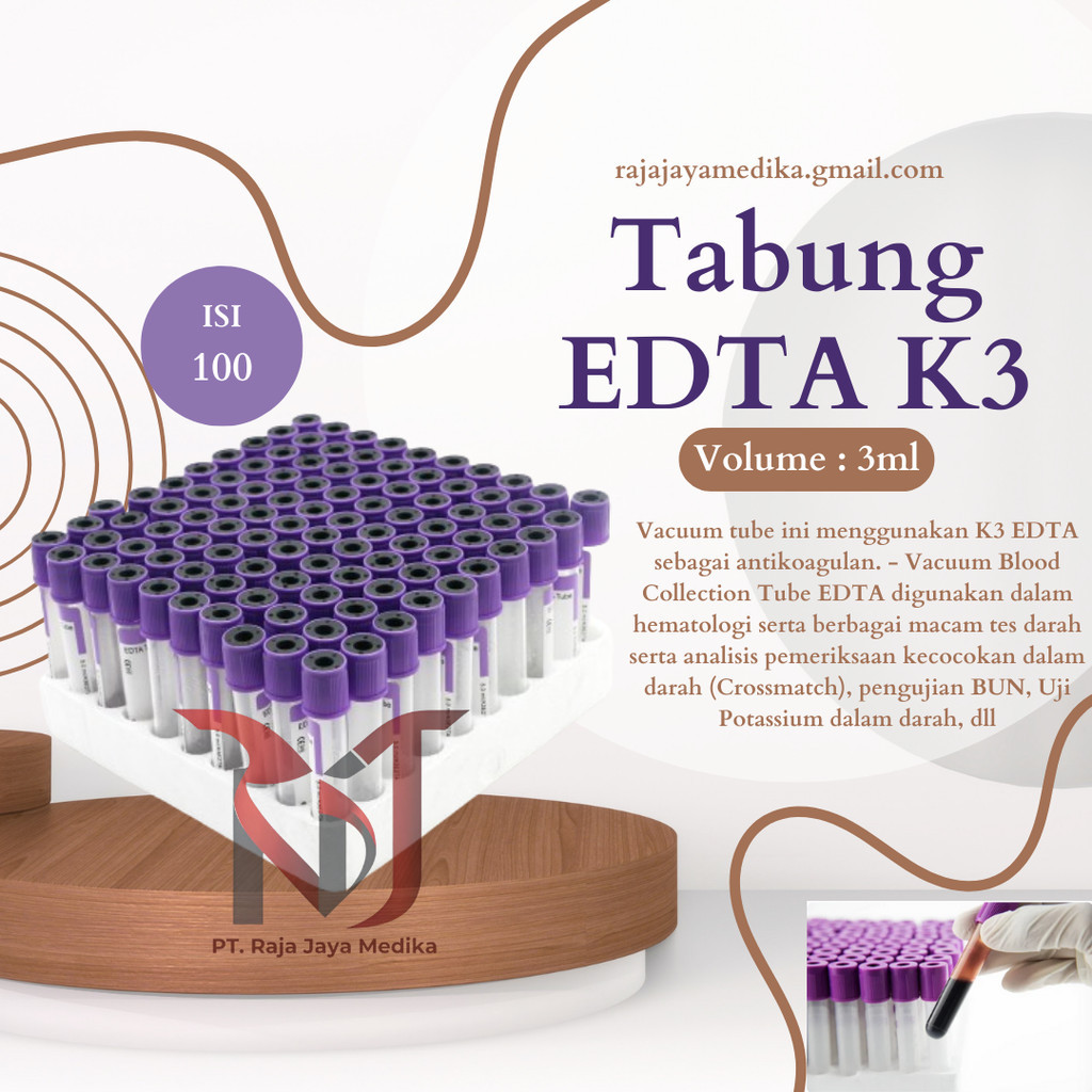 Tabung Darah EDTA K3 3ml 3cc PET Box Isi 100 Pcs