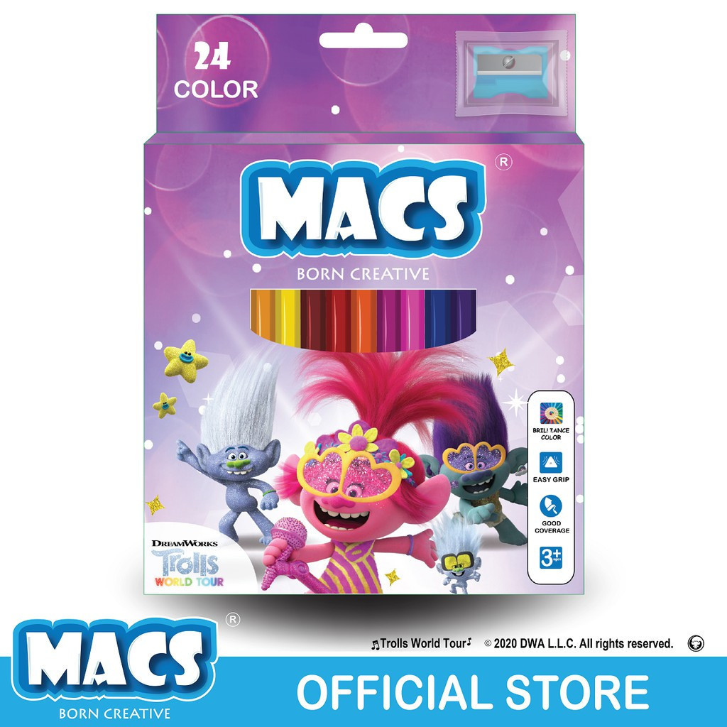 

MACS Pensil Warna Trolls World Tour 24 Color Pencils Free Rautan - SHESB