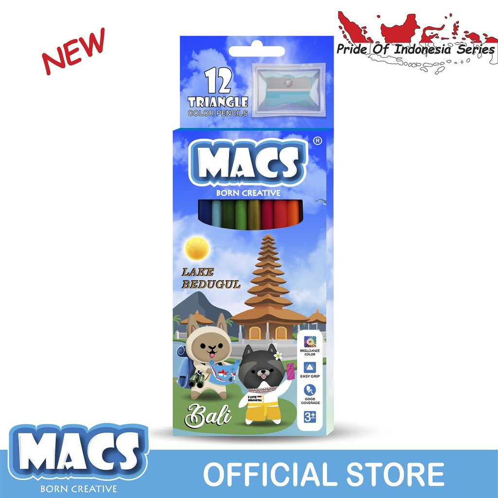 

MACS Pensil Warna Bali 12 Color Pencils Indonesia Series Colour Pencil Triangel 12 Warna Free Rautan - SHESB