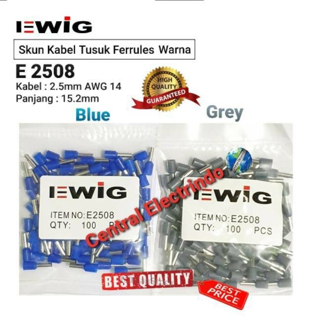 Skun Kabel Ferrules Warna E 2508 Kabel 2.5mm AWG 14 EWIG.