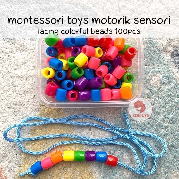 Zoetoys Montessori Toys Motorik Sensori - Lacing colorful | Sorting Color Counting Beads Lacing