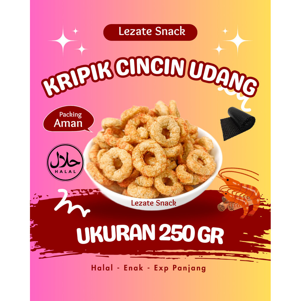 

Keripik Cincin Udang 250GR Enak Renyah Murah / Ring Udang Pedas Balado Dan Gurih Halal Snack Krupuk Cincin Udang WAP SNACK