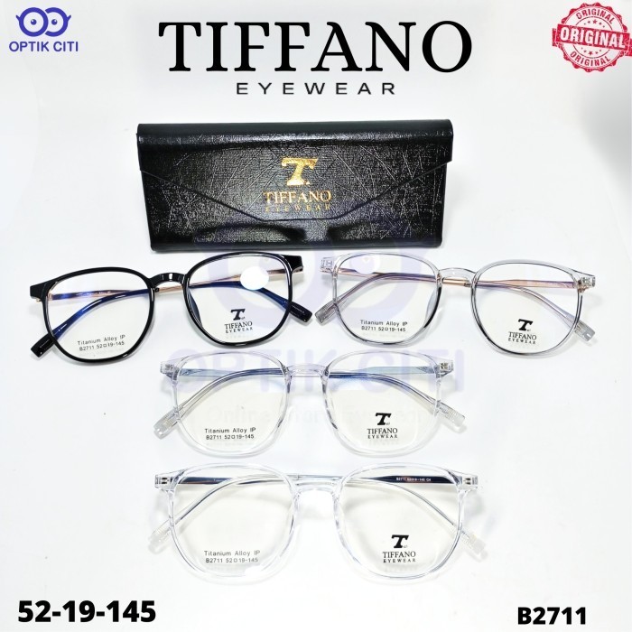 Frame Kacamata Bulat Titanium Pria Wanita Tiffano 2711 Original