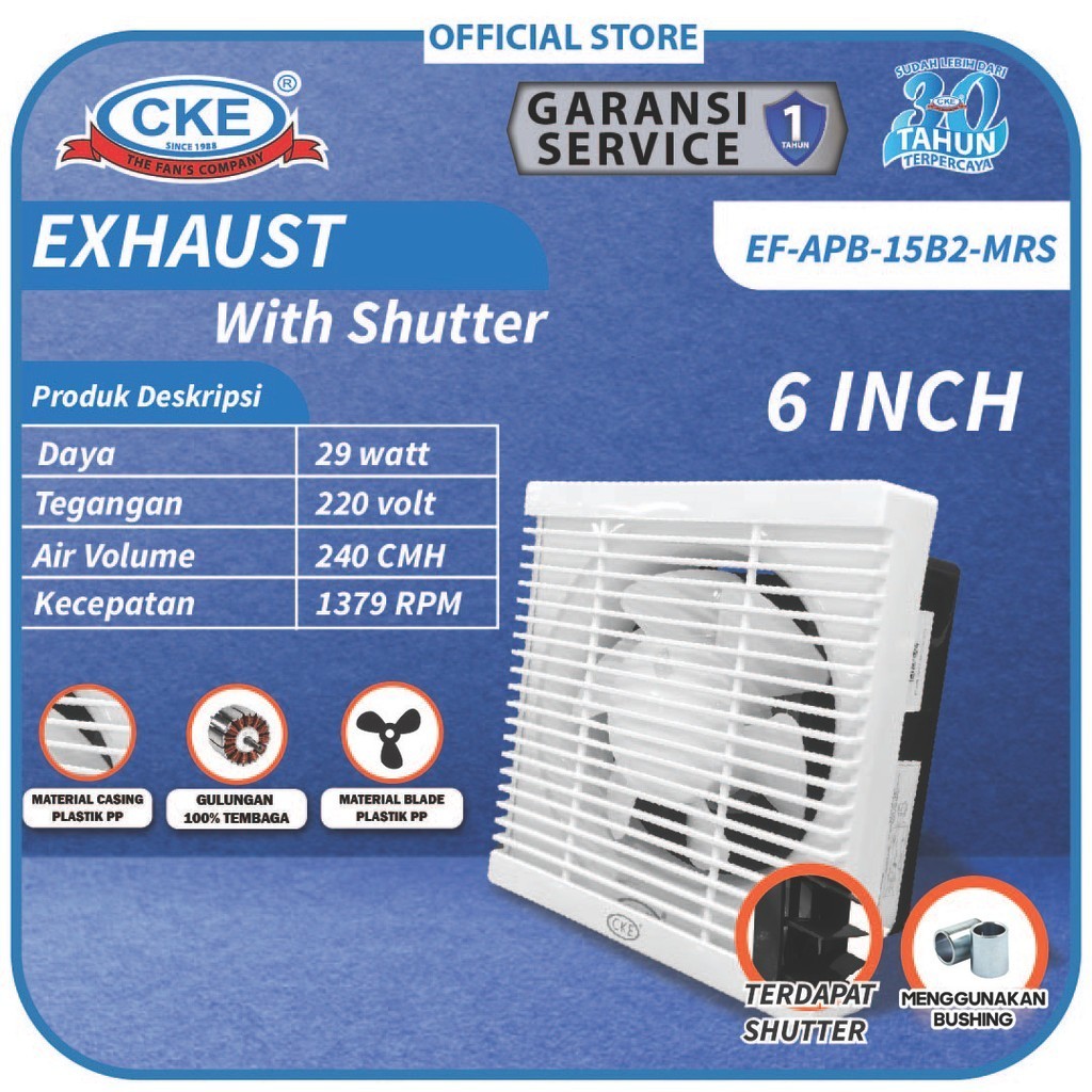 Hexos Dinding 6 Inch Wall Exhaust Fan Kipas Angin Tembok Ventilasi 6"