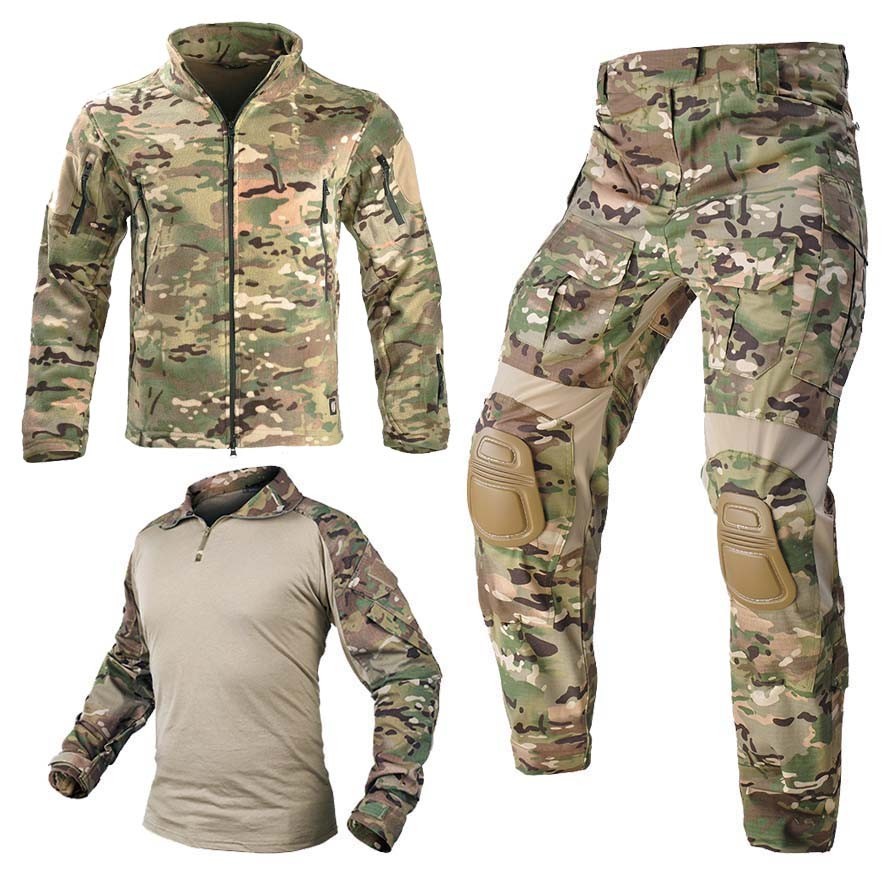 Camo Tactical Jackets Pants +Pad Combat Shirts US CP Army Outfit Airsoft Multicam Long Shirt Militar