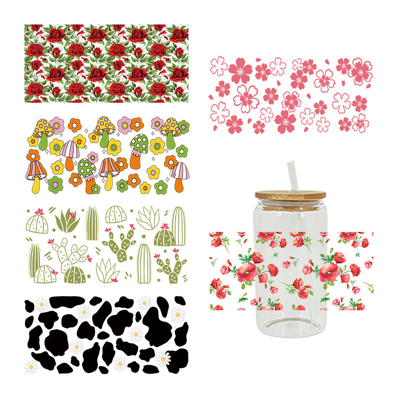 

UV DTF Transfer Sticker Flower Themed For The 16oz Libbey Glasses Wraps Cup Can DIY Waterproof D13687