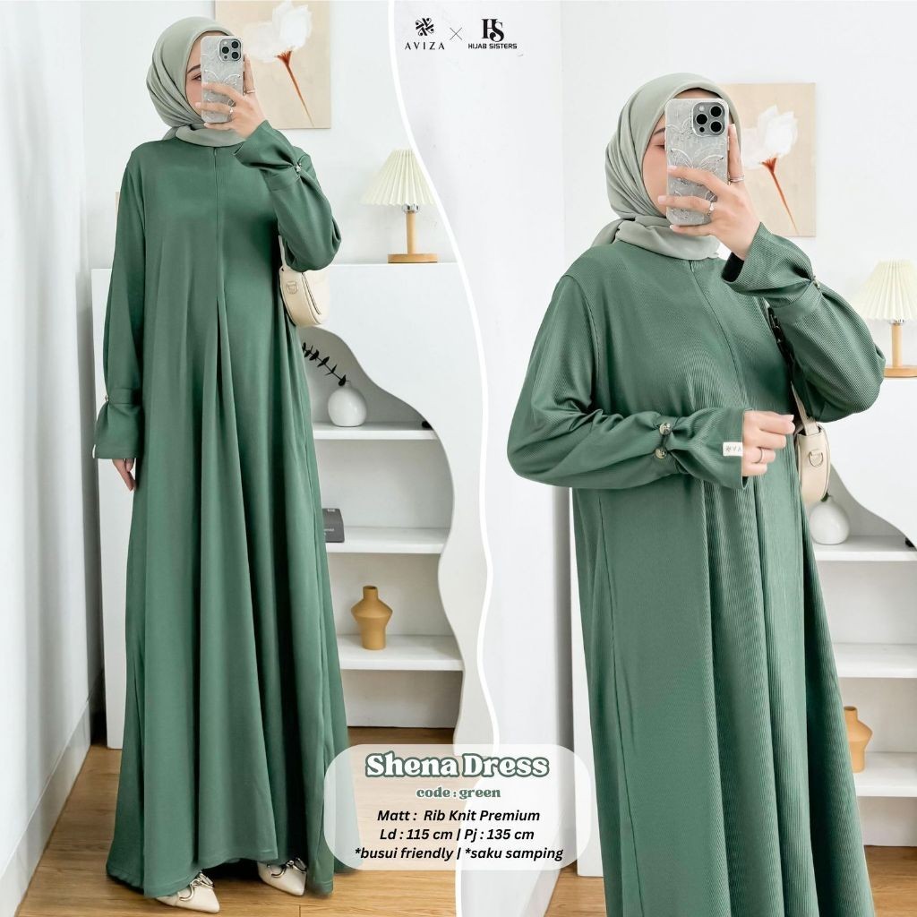 hijab sister's gamis wanita kekinian ld 115 shena dress motif polos mat rib knit premium