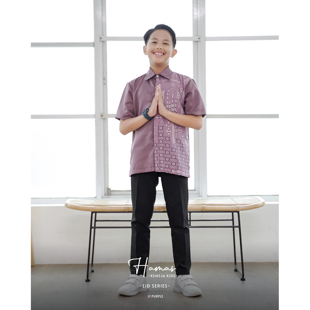Mouza Sarimbit Hamas Mayasa Kids Black Purple Blue Sage Bahan Maxmara Printing Kemeja Anak Laki Laki