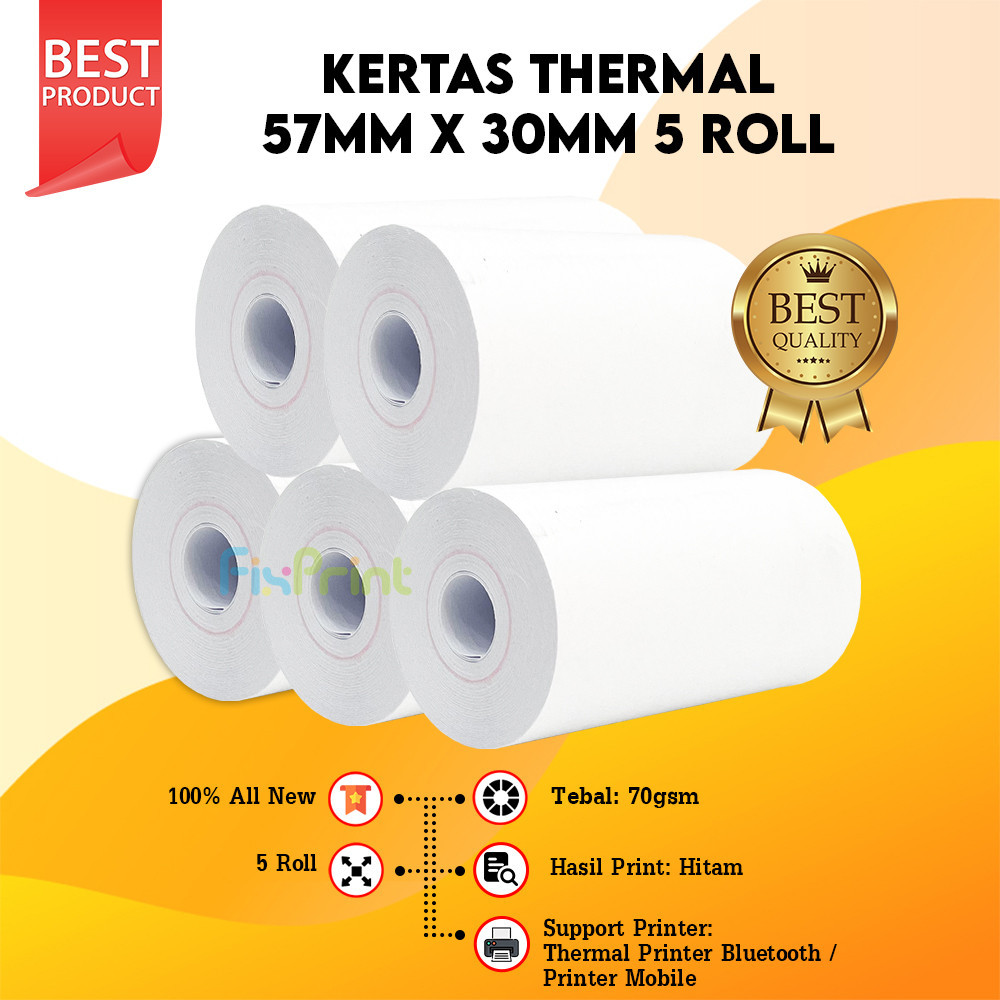 

Kertas Struk Kasir 57x30mm / 57 x 30 / 57x30 mm Coreless 15 10 5 Roll Kertas Thermal