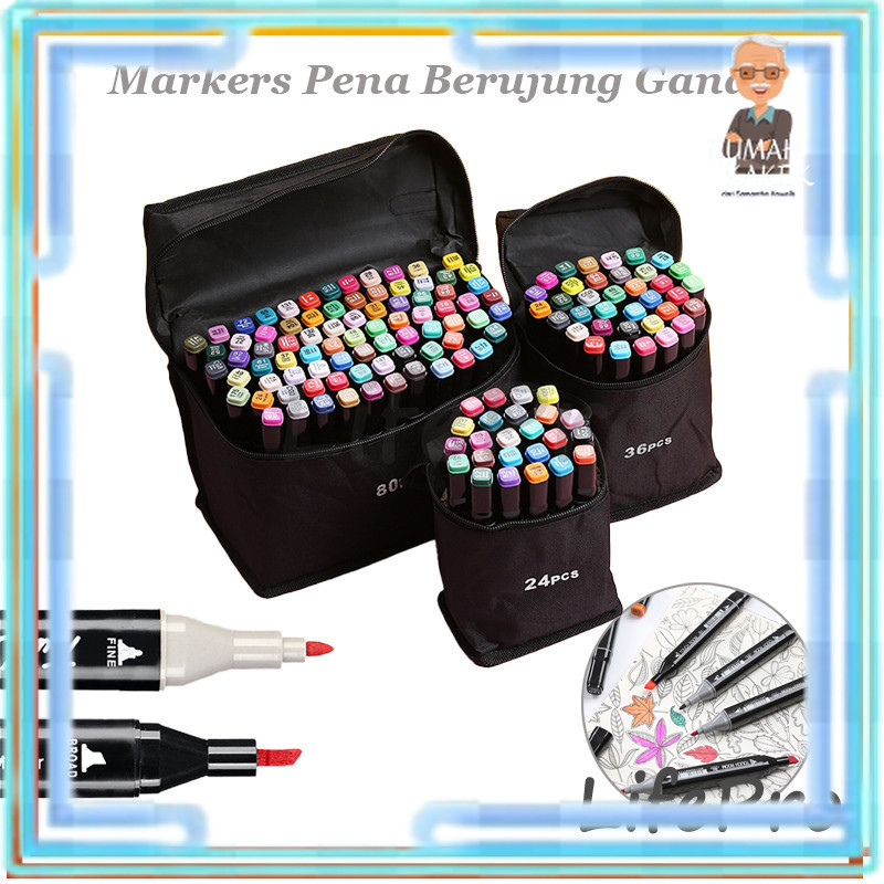 

24/48/80 Warna Sketsa Spidol Umum General Marker Set Animation Markers / Twin Market Set Spidol Pena Berujung Ganda