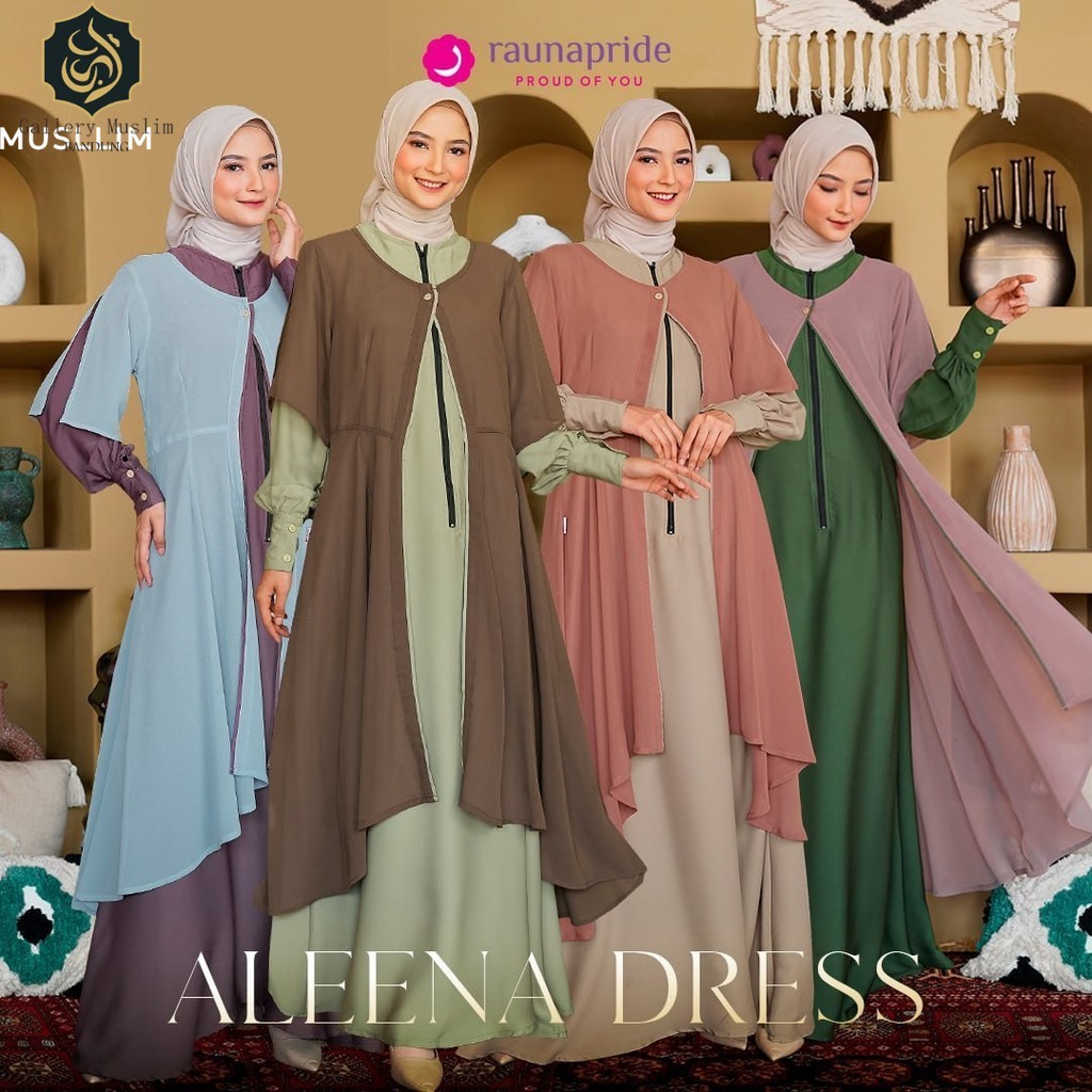 Gallery Muslim Bandung Baju Aleena Dress Gamis Wanita Dewasa Terbaru by Rauna Original Branded Berku