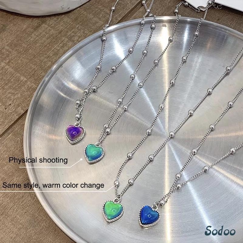 Kalung Rantai Klavikula Dengan Liontin Kalung Cinta Berubah Warna Sensitif Suhu Mood Warna Hangat Ni