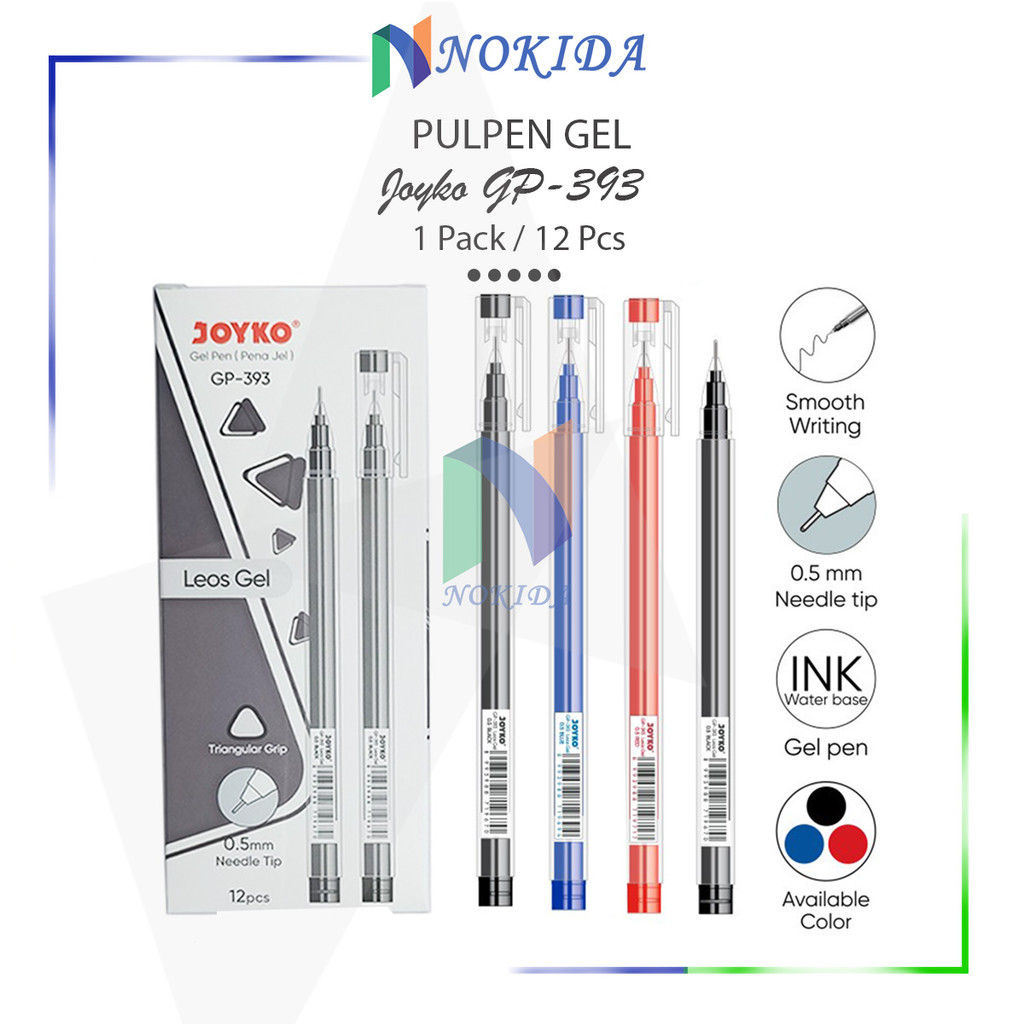 

Nokida Pulpen Joyko Jel [1 Pak/GP-393] / Bulpen Ball Pen Ballpoint Gel 1 Pack Tinta Hitam Biru Merah / Alat Tulis Sekolah