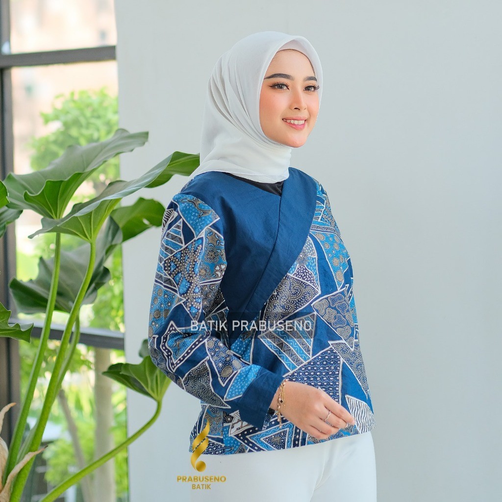 PIZANI BLOUSE BATIK PRABUSENO Tunik Wanita Modern Lengan Panjang Katun Atasan Kerja Kantoran Remaja 
