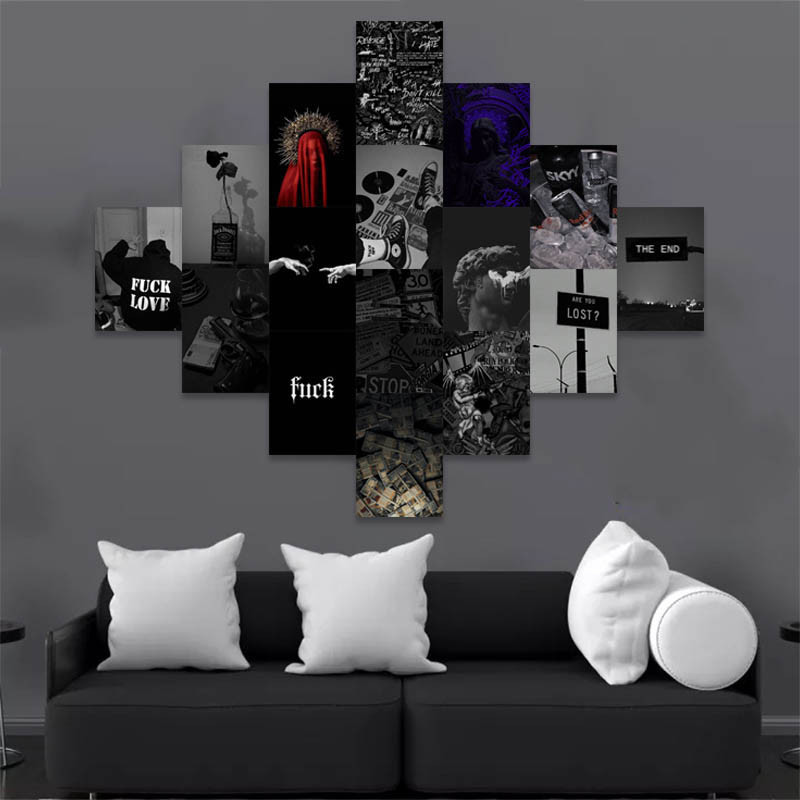 Murah ( ISI 16 PCS ) Poster Dinding Aesthetic Ukuran A6 A5 A4 Black Theme | SC112 | Poster Aesthetic