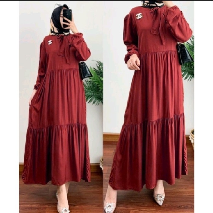 ✨BISA COD✨ - GAMIS WANITA MERAH MARON POLOS GAMIS REMAJA MUSLIM KEKINIAN MARUN - RACHEL