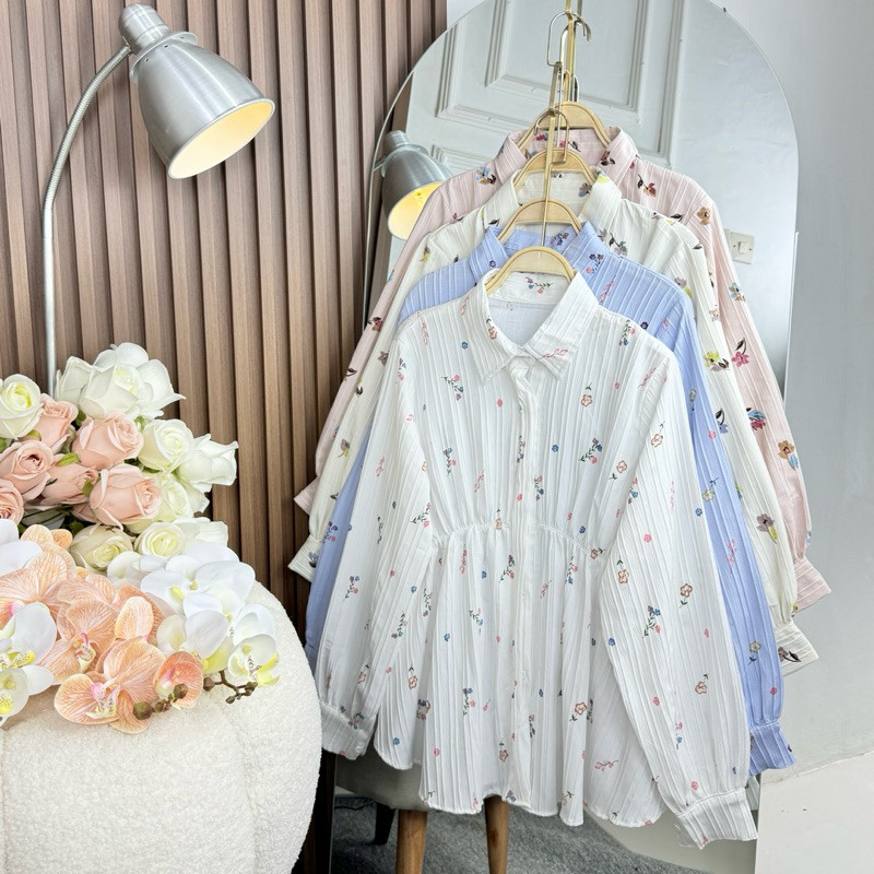 MURAH B_G CLAY BLOUSE MOTIF VINTAGE KOREAN KOOK BY DHEVIA ID/BLOUSE MOTIF BUNGA SIMPLE KOREAN LOOK B