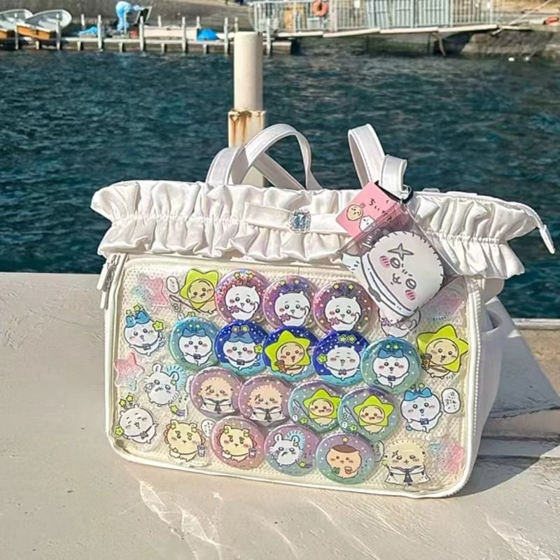 

Y2K Sweet Ruched Lace Ita Bag Cute Large Capacity Women Ruffle Tote Bag Girl DIY Display Transparent Shoulder Bag Lolita Handbag