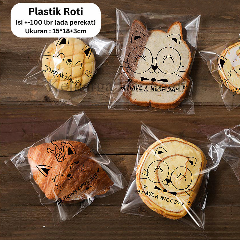 KH Isi 100Pcs Plastik Roti Bakpao Donat Kue Opp Kemasan Plastik Ukuran 15x18+3 cm