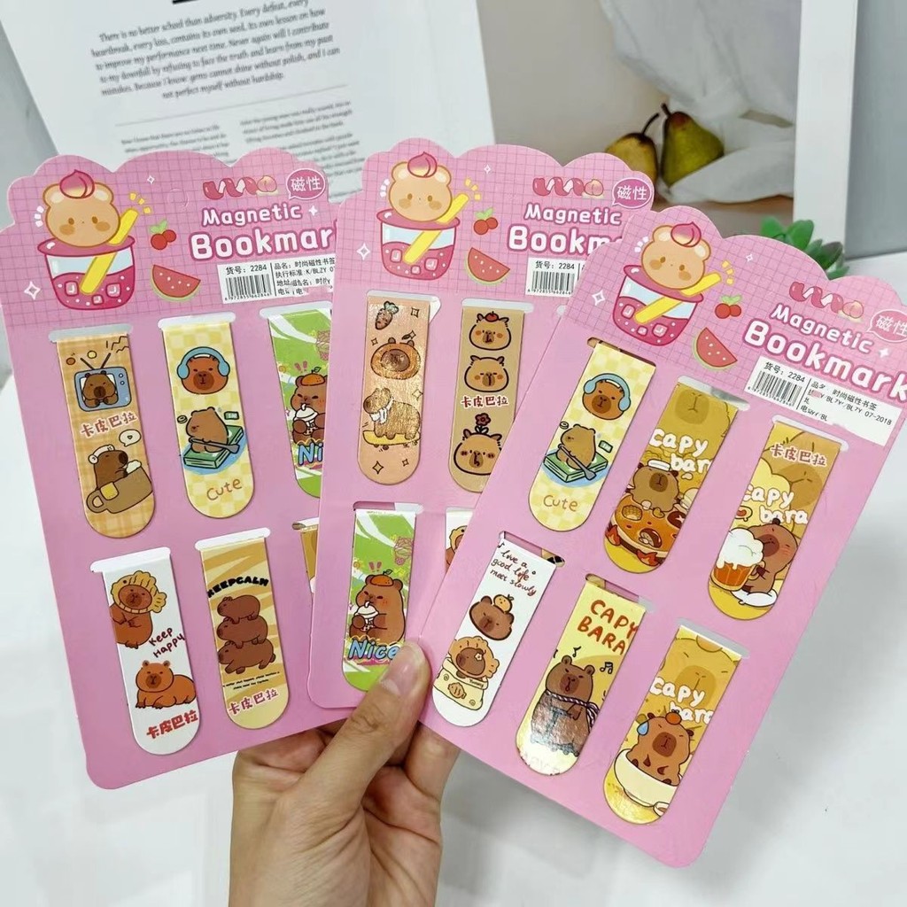 

6Pcs/Set New Capybara Magnetic Bookmark Cute Cartoon Pattern Page Marker School Office Stationery Supply Birthday Gift