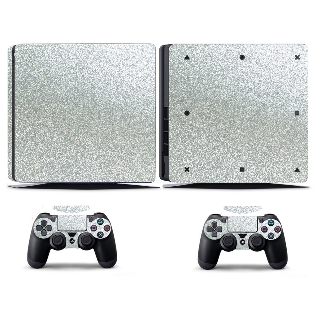 Shining Silver Bling Glitter Vinyl Skin Sticker for Sony PS4 Slim PlayStation 4 Slim and 2 controlle