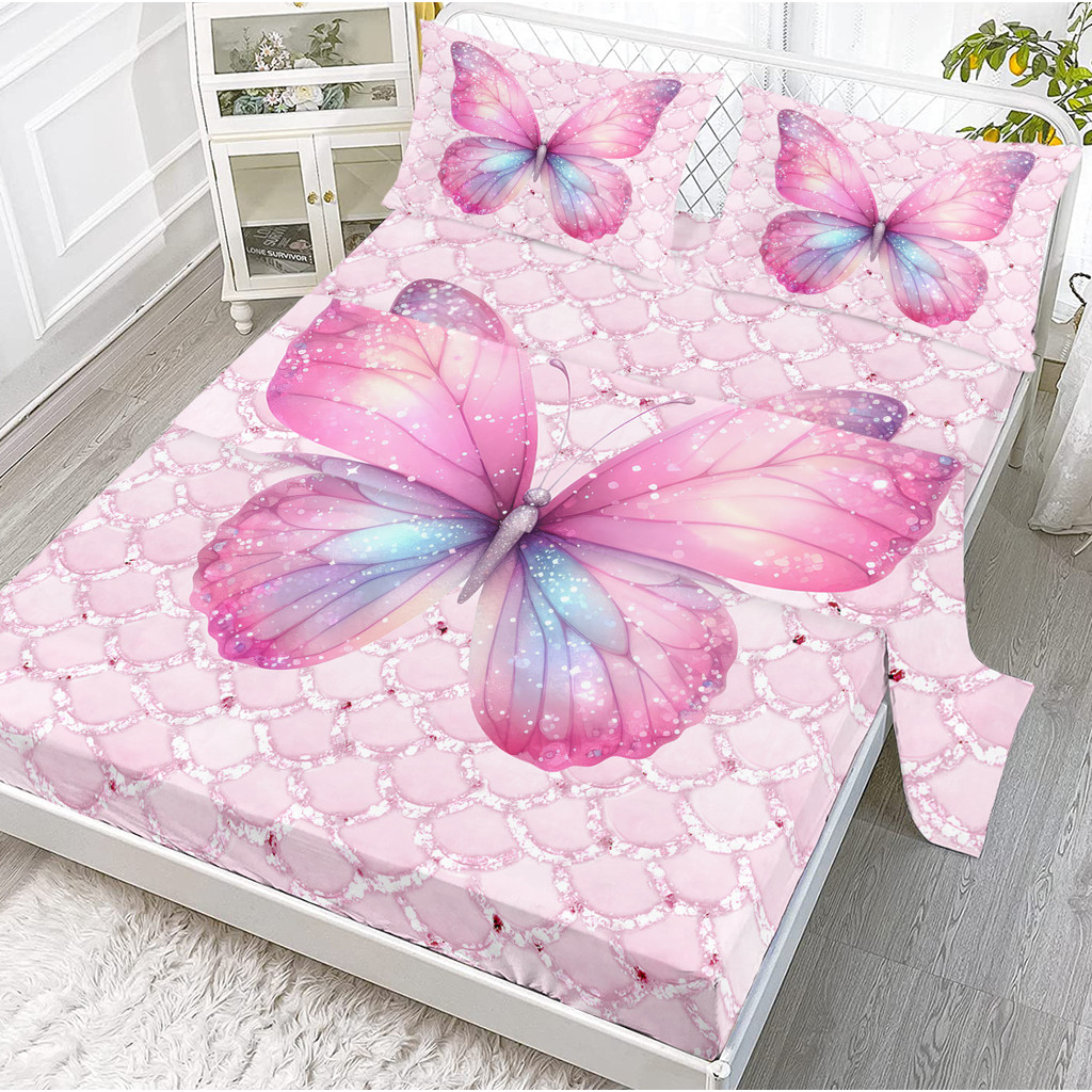 

Pinkish Pink Butterfly 4-Piece Sheet Set Soft Includes 1 Flat Sheet,1 Fitted Sheet,2 Shams