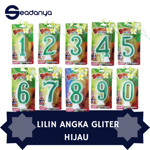 Lilin Angka 0-9 Hijau Glitter Green Lengkap - Happybirthday Candle-Ulang Tahun-HBD-Happy Birthday