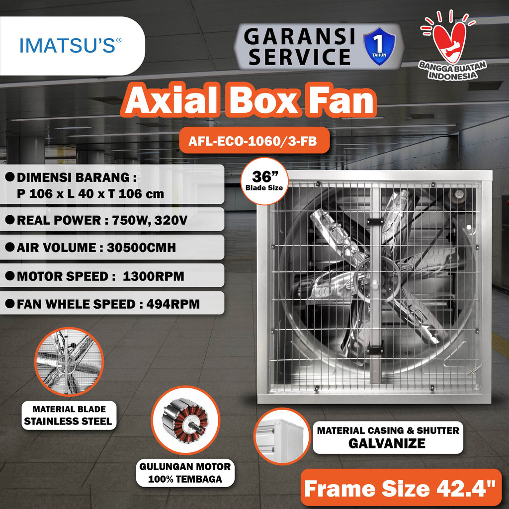 Blower Exhaust Box Fan Kandang Ayam 36 Inch 380V 3 Phase Kipas Gudang