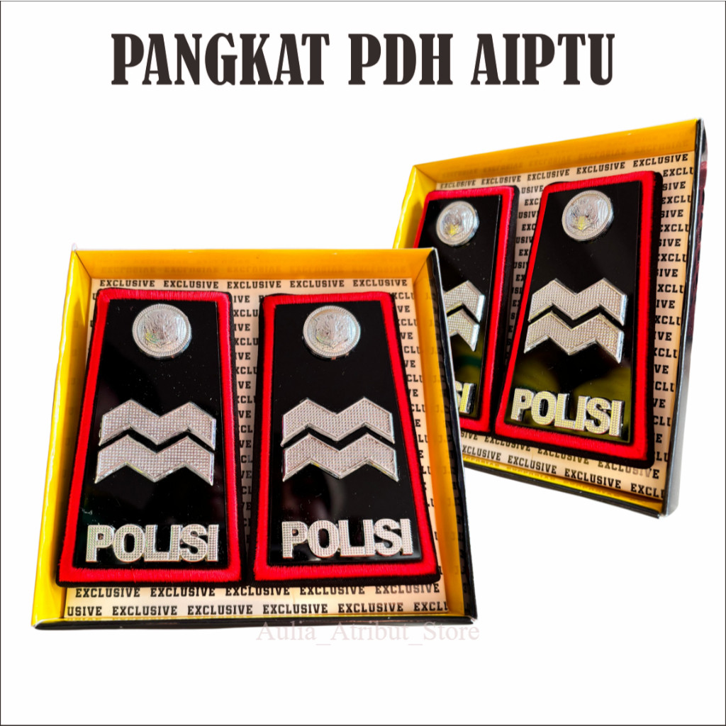 AULIA Pangkat PDH aiptu - Pangkat Pdh Polri - Pangkat Aiptu mika bordir merah bahan logam berkualita