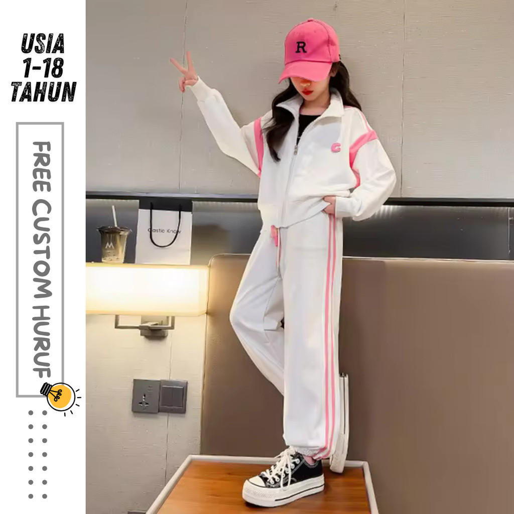 One Set Anak Perempuan Wanita Dewasa 1-18 Tahun / Jaket Bomber Baseball Custom Bordir Nama Import