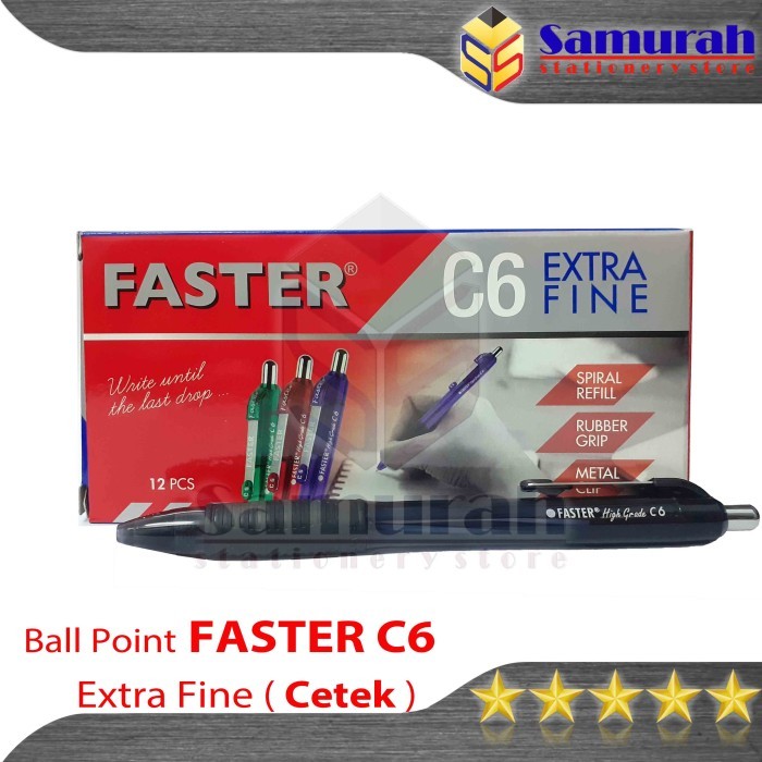 

[New] Ballpoint FASTER C6 Extra Fine Point / Pulpen C 6 / Pen Cetek 12 Pcs - Hitam