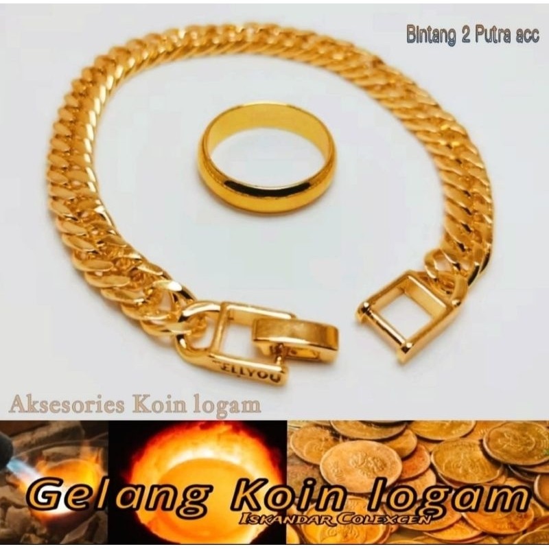 GELANG RANTAI MODEL TERBARU GRATIS CINCIN KOIN LOGAM LAPIS EMAS 24K ANTI KARAT TIDAK LUNTUR