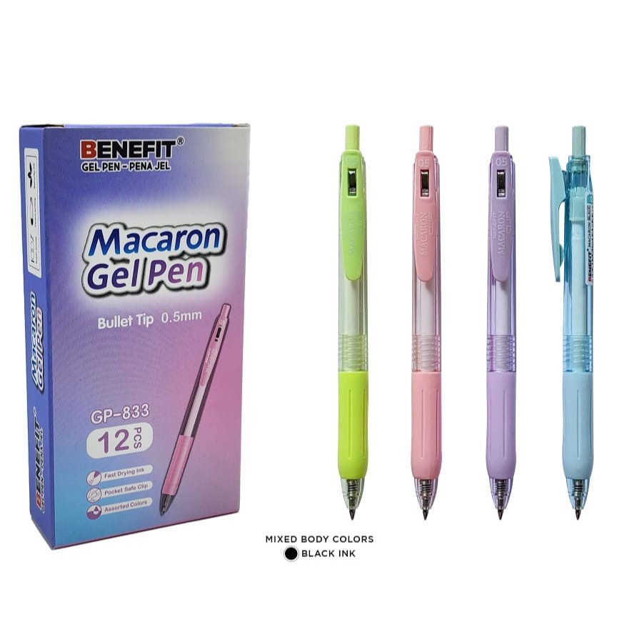 

BP BENEFIT GP-833 HTM / BENEFIT PULPEN GEL MACARON GP 833 PULPEN KLIK TINTA HITAM