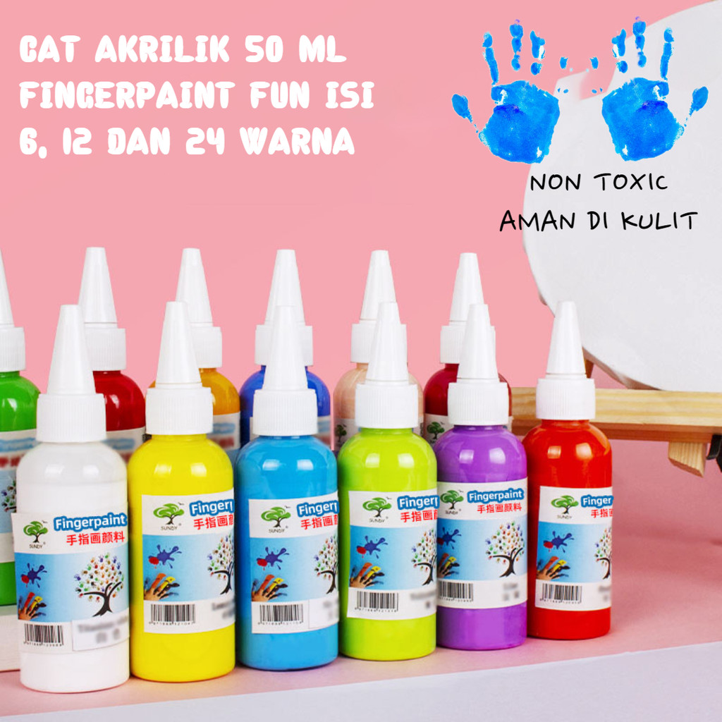 

mh CAT AKRILIK NON TOXIC FINGER PAINT SET 6, 12 DAN 24 WARNA ISI 50ML PERBOTOL FREE KUAS, PALET DAN