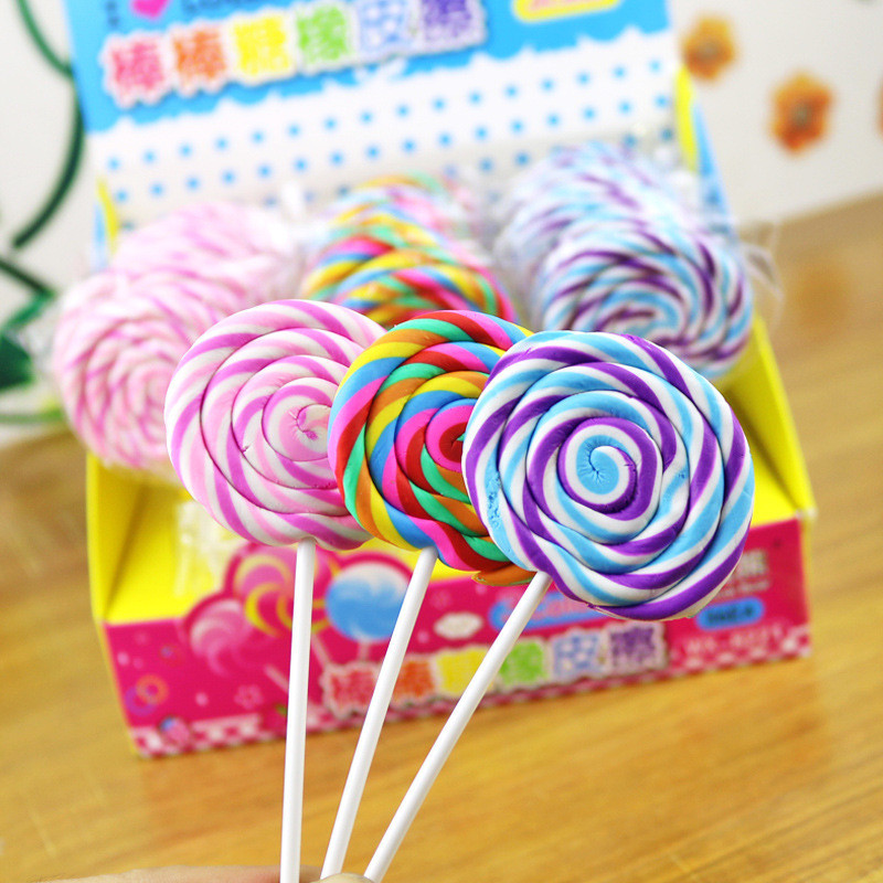 

1 Piece Lytwtw's Cartoon Cute Candy Eraser Lollipop Rubber For Kids Novelty Stationery Office School Supplies