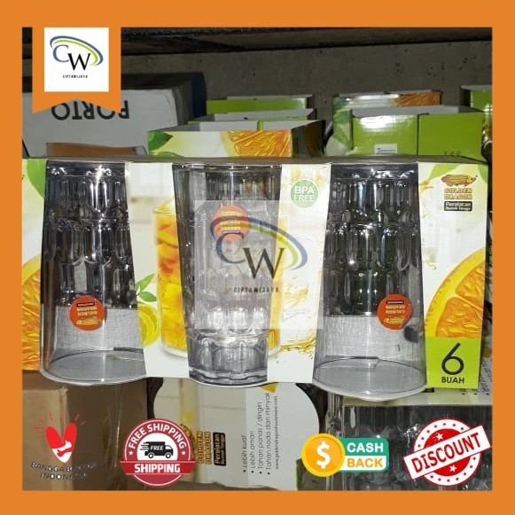 gelas melamin bening/gelas gagang melamin(6pcs)