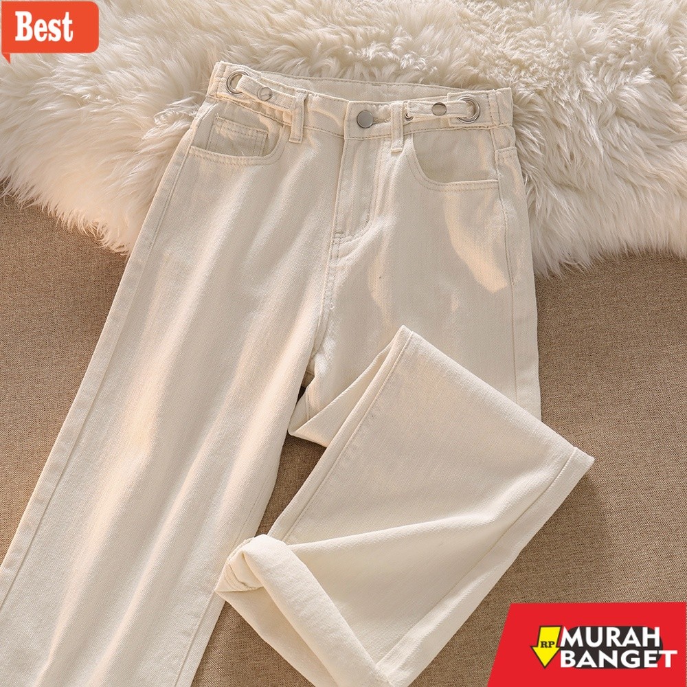 celana jeans wanita terbaru New kram/Biru muda/Hitam Korea High Waist  Kekinian Straight Celana Jean