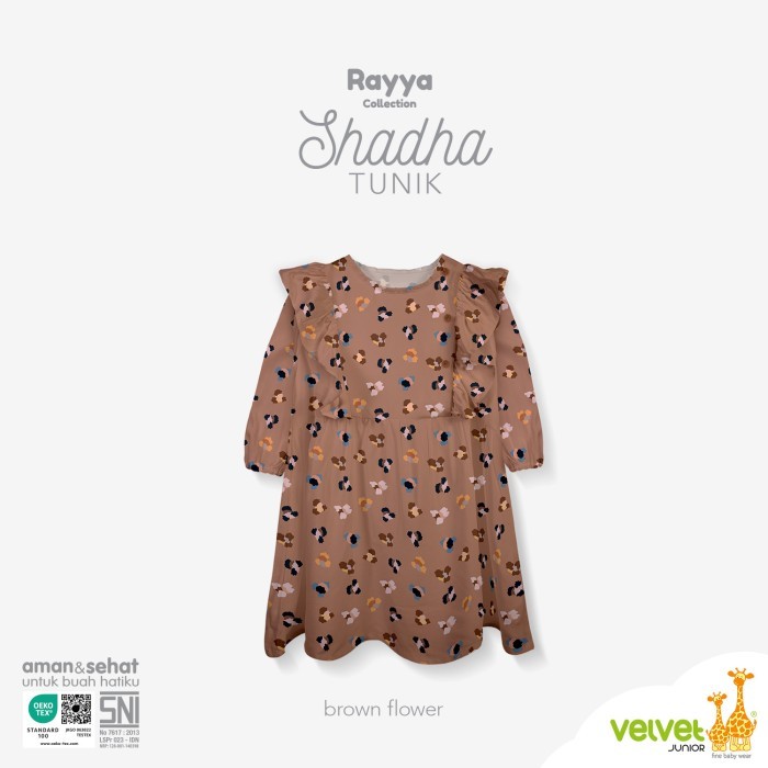 "Anh.S" -  TERMURAH Velvet Junior Baju Anak Rayya Collection Dress Tunic - Shadha Series - Brown Flo