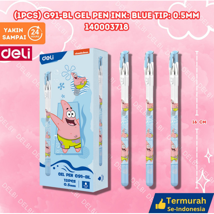 

DELI - PENA GEL / PULPEN GEL TIP 0.5MM BLACK EG91-BK SPONGEBOB (1pcs) G91-BL Gel Pen Ink Blue Tip 0.5mm