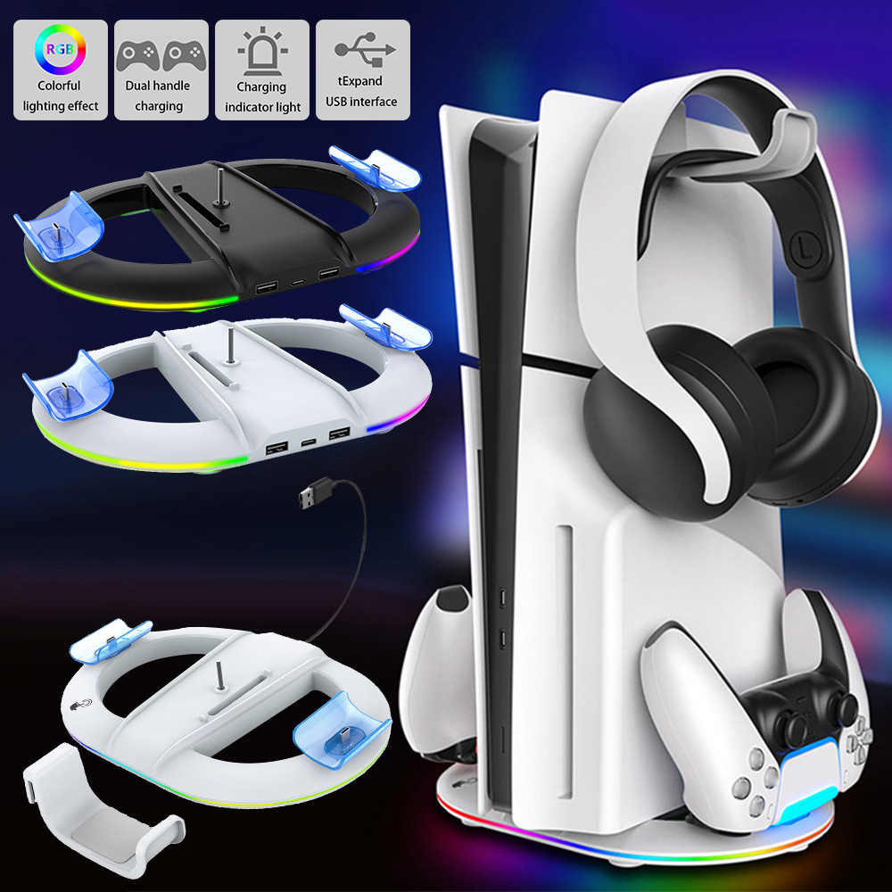 Game Console Base Bracket LED Vertical Stand with Atmosphere Light Backlit Base Stand for PS5 Slim O