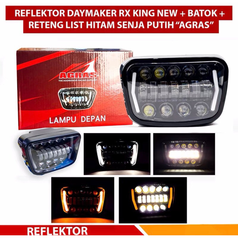 Daymeker Rx king new oval reflektor head lamp depan 16 LED Kotak Rx king new super terang Lampu Moto