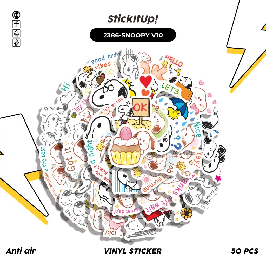 

COD✨ 50 Pcs Stiker Pack SNOOPY V10 Lucu Aesthetic Vynil Waterproof untuk Freebies Sticker Buku Journal Casing HP Laptop