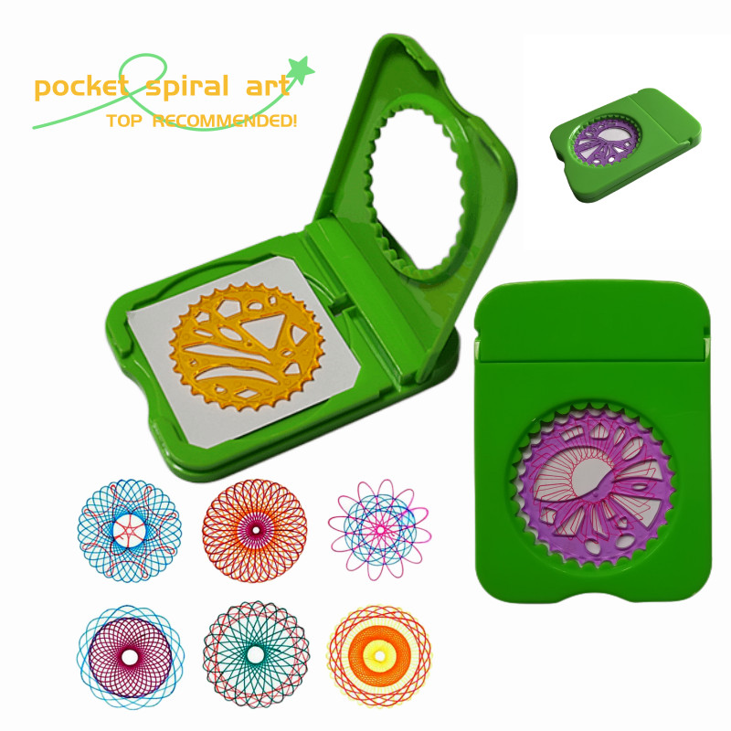 

Flip Drawing Box Pocket Spiral art Stencil Spirograph Drawing set with Small ballpoint pen for kids