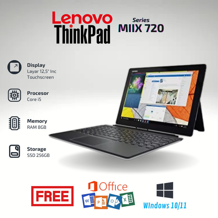 Laptop 2in1 Lenovo MIIX 720 Intel Core i5 RAM 8GB SSD 256GB Second Murah Berkualitas