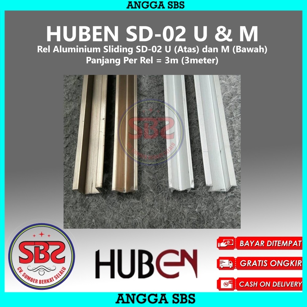 HUBEN Rel Pintu Lemari Geser Alumunium - Sliding Huben SD-02 U&M - Rel U dan Rel M Huben