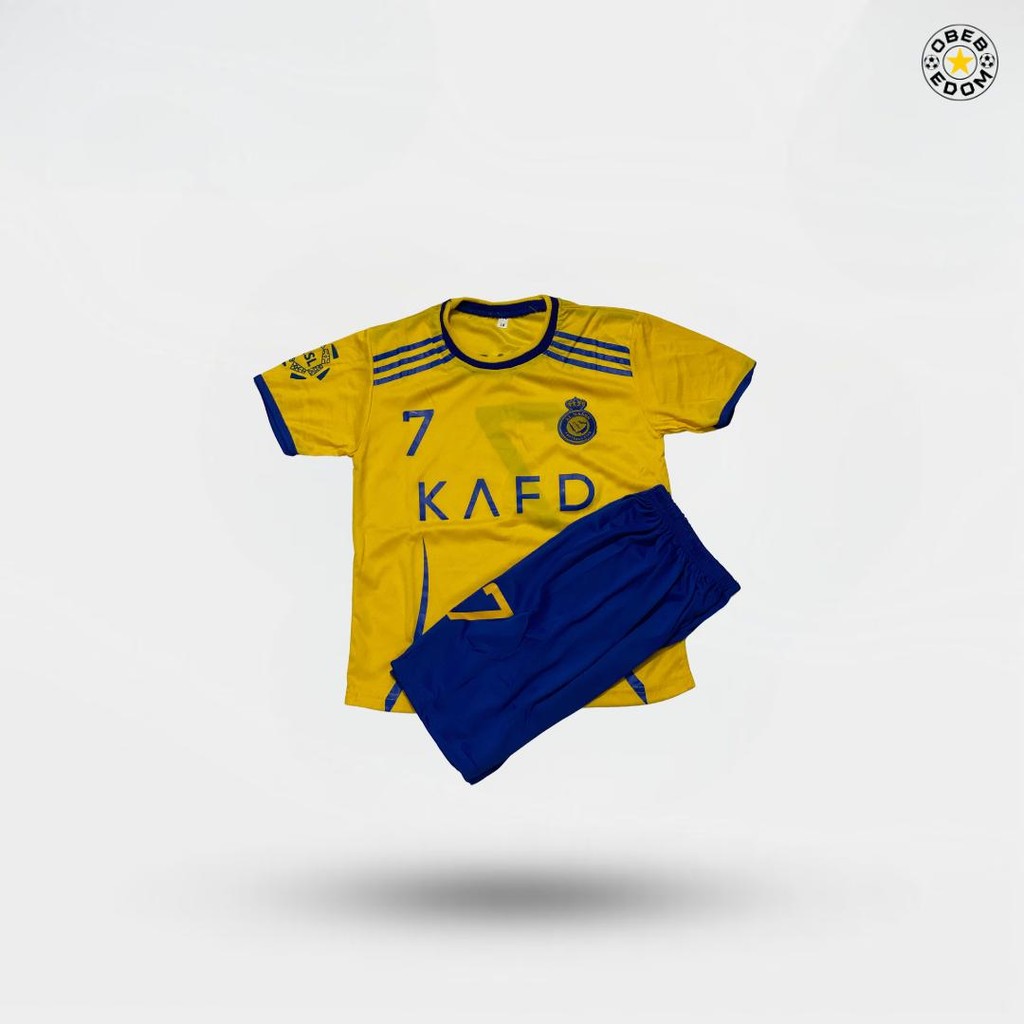 Setelan Baju Sepak Bola Anak al nassr kuning cr7 Jersey Bola Anak Umur 1-14 Tahun - Outdoor  Futsal